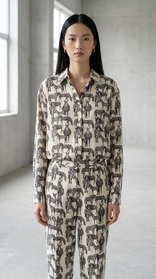 ผ้าฝ้ายไฮบริด เสื้อเชิ้ตทรงหลวม on model