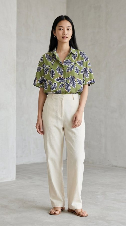 ผ้าฝ้ายเกาหลี เสื้อเชิ้ตทรงหลวม on model