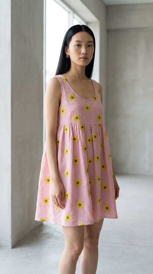 ผ้ามัสลินสลับปักลาย เดรสเบบี้ดอลล์ on model