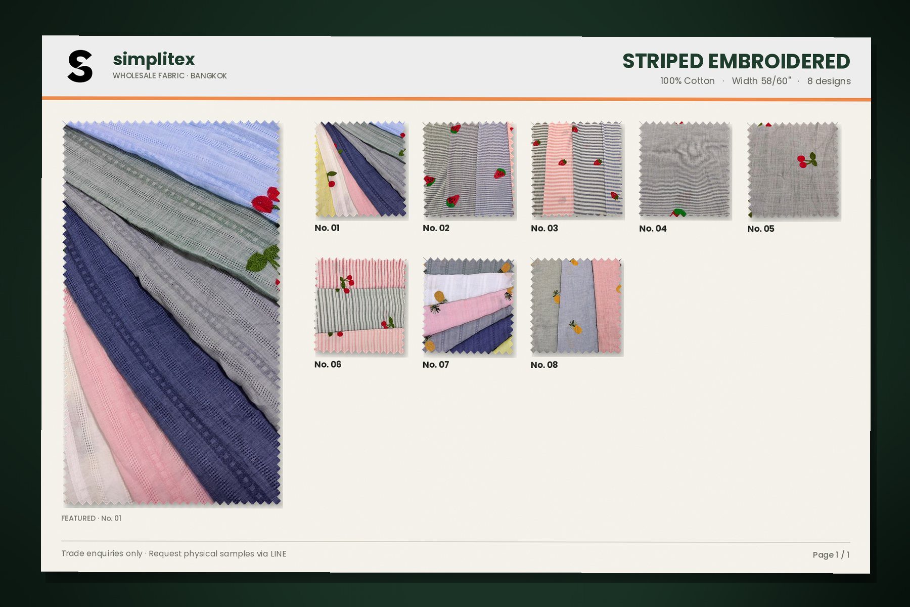 Striped Embroidered sample book